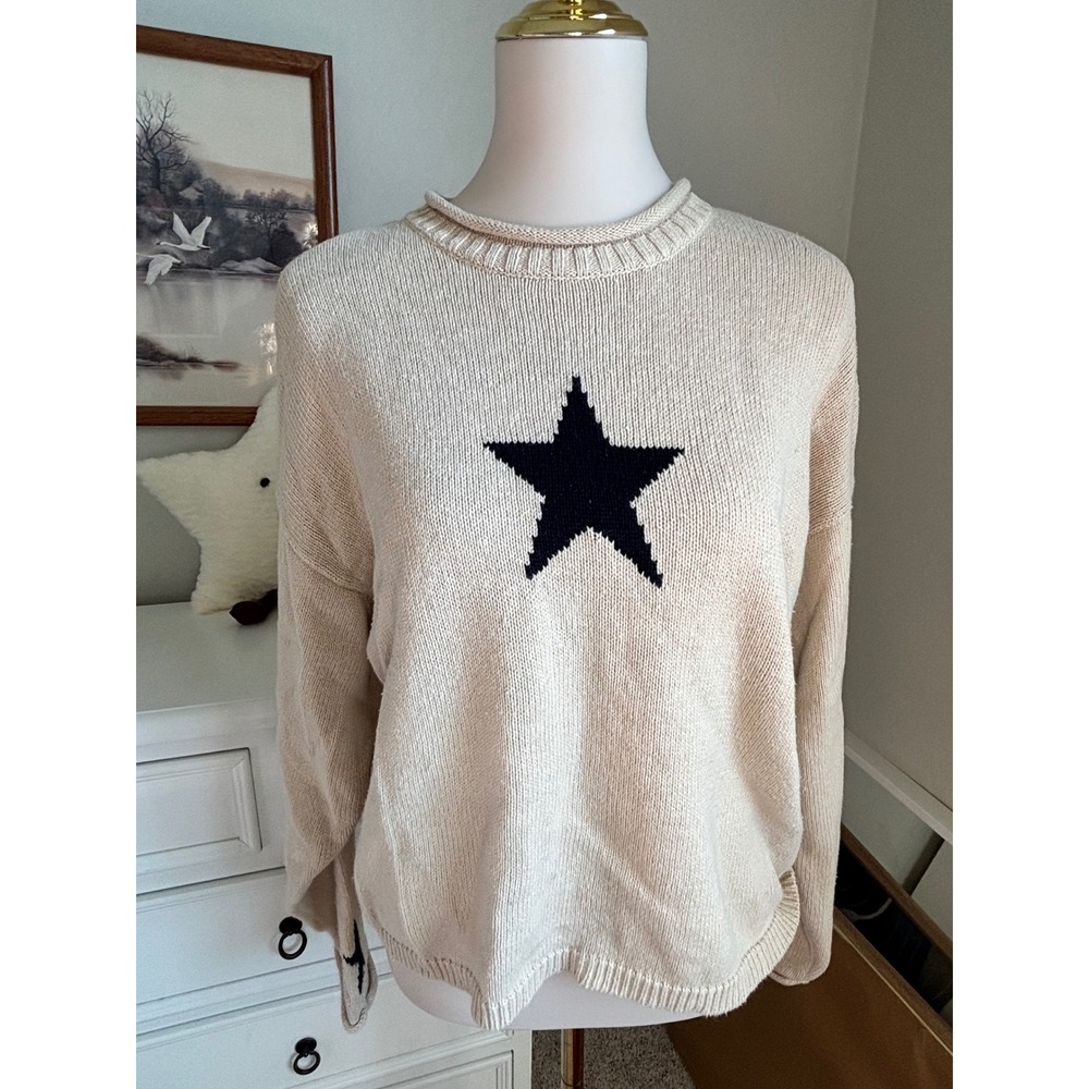 Star Print Vintage Sweater Celestial Chunky Knit Oversized 90s Christopher Banks